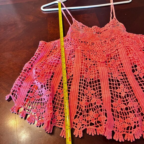 Hyfve Pink Lace Crochet Tank Top Spaghetti Straps Boho Chic Womens M beach top - Picture 7 of 9